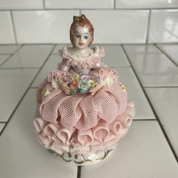 Vintage Dresden Ireland Crinoline Victorian handpainted Martina collectible display zero damage full skirt with added flowers Pink or White