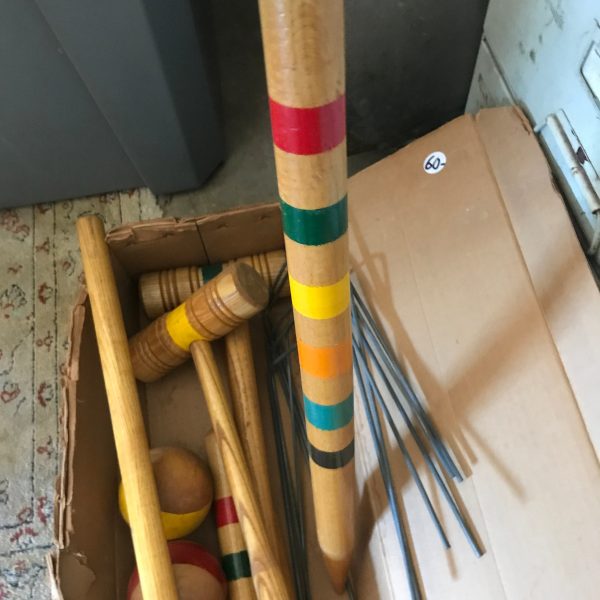Vintage Family Croquet set all wooden 1970's full set in original box yard lawn family summer games