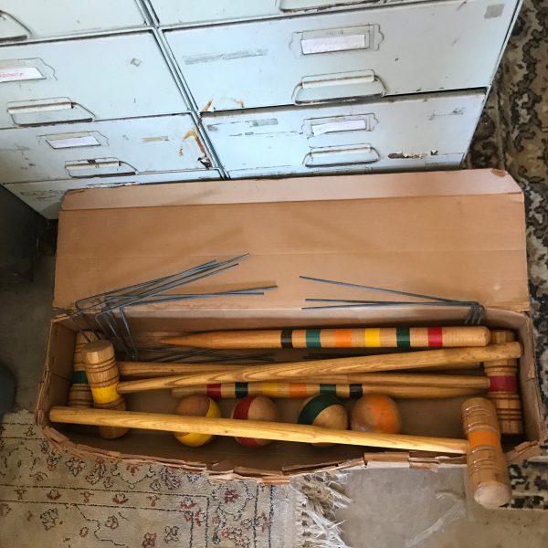 Vintage Family Croquet set all wooden 1970's full set in original box yard lawn family summer games