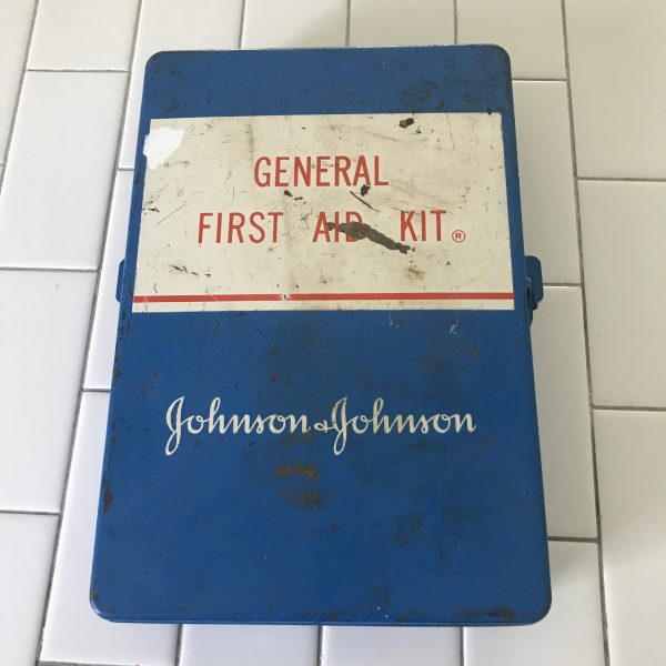 Vintage first aid kit complete wall hanging hinged hangers collectible medical pharmaceutical display full box