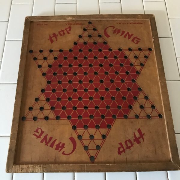Vintage Hop Ching aggravation board wall display game room wooden collectible game USA J. Pressman & Co. NY
