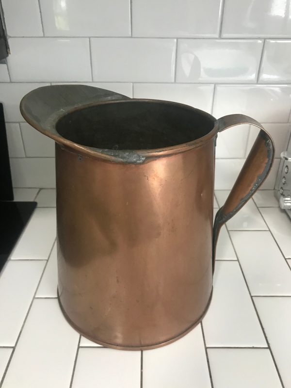 Vintage Large Copper Pitcher farmhouse decor storage 11" tall 9" across bottom collectible cottage display barn ranch