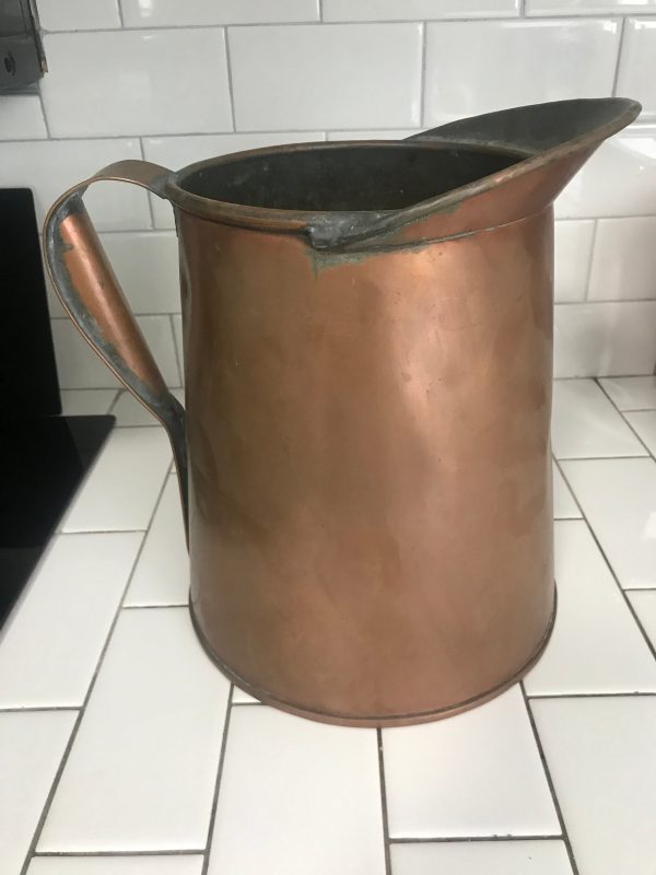 Vintage Large Copper Pitcher farmhouse decor storage 11" tall 9" across bottom collectible cottage display barn ranch