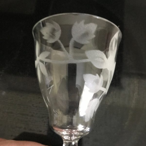 Vintage set of 6 crystal wine glasses stemware barware collectible crystal drinkware display floral etched pattern