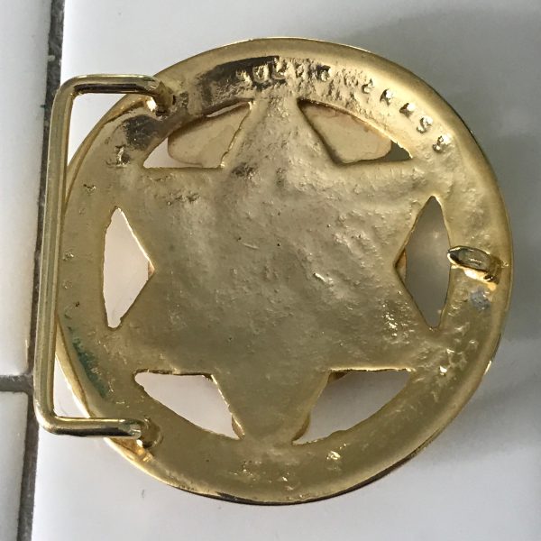 Vintage Solid Brass Belt Buckle Deputy Sheriff Badge Shelby County TN gold with enameled center collectible memorabilia