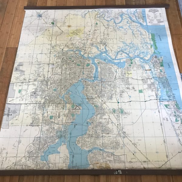 Vintage Wall size Street MAP JACKSONVILLE DUVAL Florida garage laundry collectible giant map game room man cave 1987