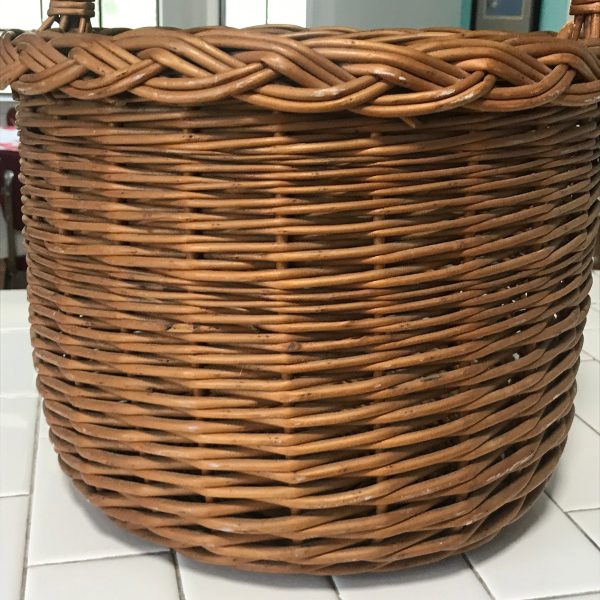 Vintage Willow Wicker German Market basket with tall handle collectible display farmhouse cottage yarn basket storage