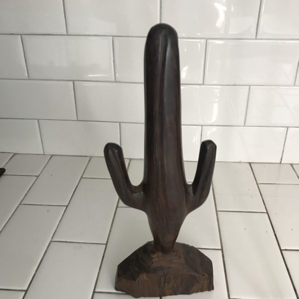 Vntage hand carved ironwood Cactus figurine 10 1/2" tall great detail southwestern southwest collectible display farmhouse mod wild west