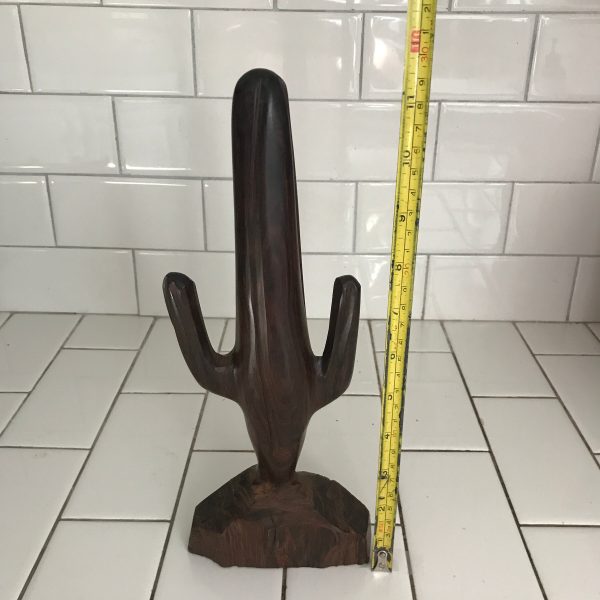 Vntage hand carved ironwood Cactus figurine 10 1/2" tall great detail southwestern southwest collectible display farmhouse mod wild west