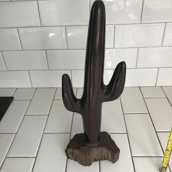 Vntage hand carved ironwood Cactus figurine 14" tall great detail southwestern southwest collectible display farmhouse lodge mod wild west