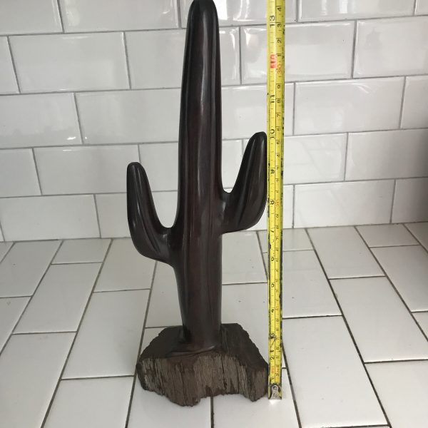 Vntage hand carved ironwood Cactus figurine 14" tall great detail southwestern southwest collectible display farmhouse lodge mod wild west