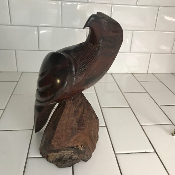 Vntage hand carved ironwood Maltese Falcon figurine 10" tall great detail birds collectible display farmhouse cabin lodge mod