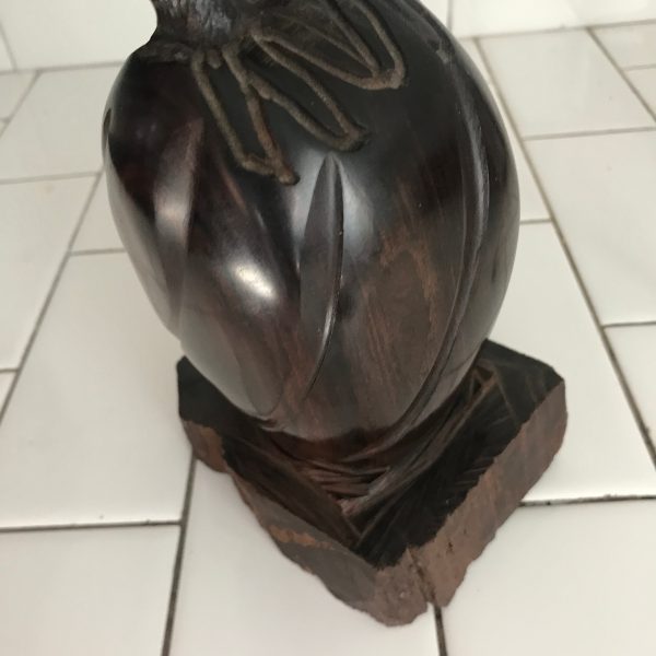 Vntage hand carved ironwood Maltese Falcon figurine standing on a ball 14" tall great detail birds collectible display farmhouse cabin mod