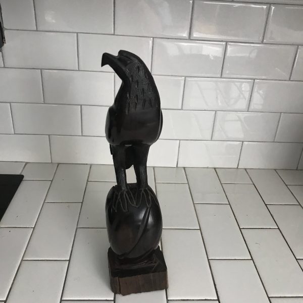 Vntage hand carved ironwood Maltese Falcon figurine standing on a ball 14" tall great detail birds collectible display farmhouse cabin mod