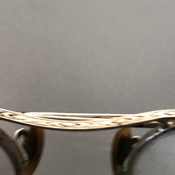 Antique eyeglasses gold wire rim Aviator type collectible display farmhouse office ornate rims and side pieces and nose piece gold filled