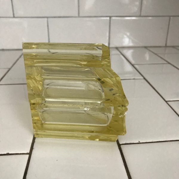 Antique Stunning Yellow Crystal Vanity Set Perfume bottle tray covered dish ART DECO stunning design and color collectible display