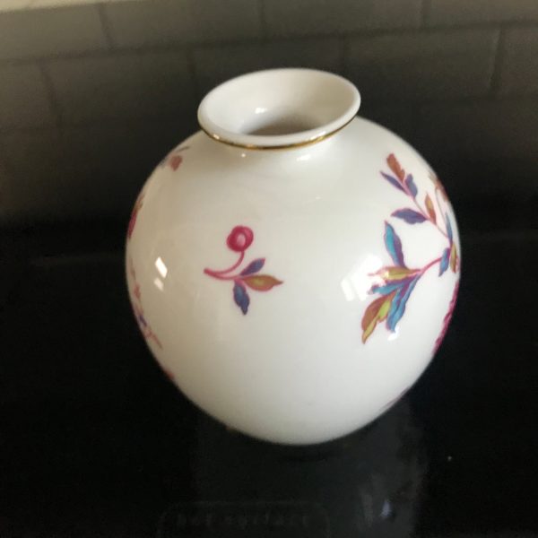 Beautiful Spode Vintage Vase Pink Purple blue floral delicate design collectible bud base display England Gold trim top and bottom
