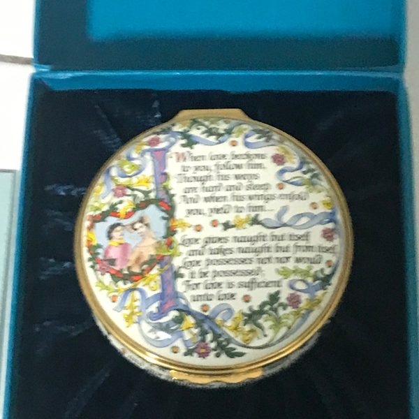 Halcyon Days Enameled Trinket box The Profit Mint condition with box and COA vintage collectible display Bilston and Battersea Enamels