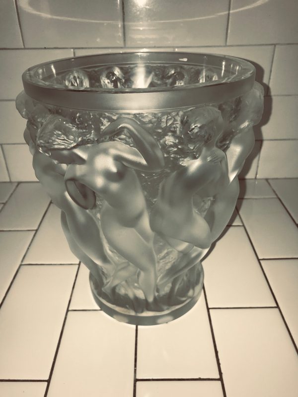 Lalique Bacchantes NUDE Frosted Crystal Vase, France, Signed MINT! 1927 10" tall Cut Crystal Early Mid Century Lalique fine quality Vase