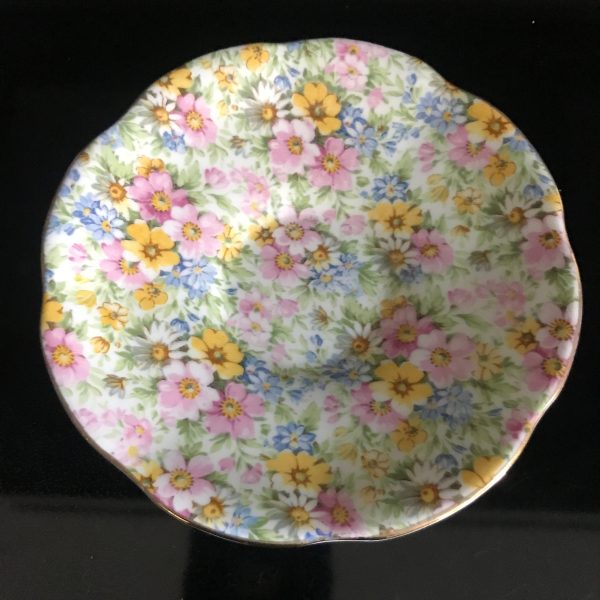 Rosina Tea Cup and Saucer Fine bone china England Chintz Flowers pink yellow blue green Collectible Display Farmhouse bridal morning coffee