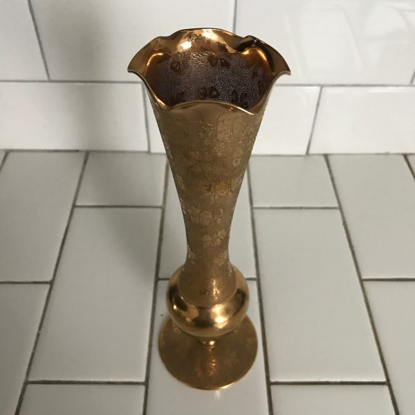Victorian Style Gold gilt glass bud vase 8 1/4" tall home decor collectible display