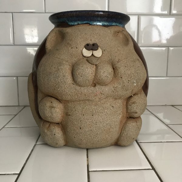 Vintage Artisan made Cat Cookie jar treat cat food pottery display cat lovers collectible farmhouse ranch cottage home decor kitchen