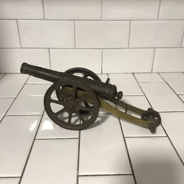 Vintage Cannon Brass with Copper barrel Mid century made in Hong Kong collectible militaria Figurine