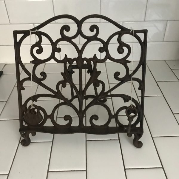 Vintage Cookbook holder Book holder cast iron with key and lock (faux) Cast iron