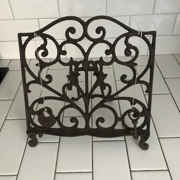 Vintage Cookbook holder Book holder cast iron with key and lock (faux) Cast iron