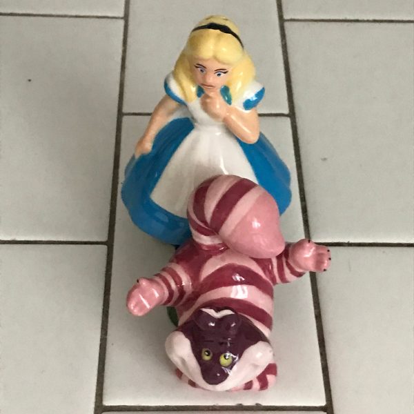 Vintage Disney Alice In Wonderland Alice Cheshire Cat Ceramic Salt & Pepper Shakers in original box marked Disney on bottoms