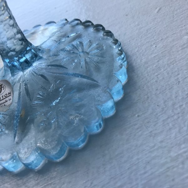 Vintage Fenton Compote Ice blue floral collectible glass display collectible farmhouse cottage home decor