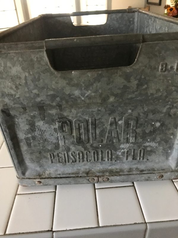 Vintage Galvanized metal Crate Polar Pensacola Florida collectible heavy duty farmhouse double handle kitchen display garage storage