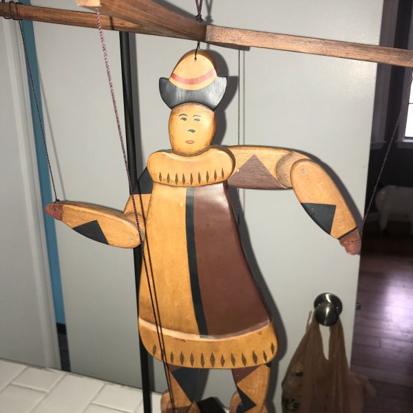 Vintage Marionette Jester collectible home decor folk art hand panted display with stand intact