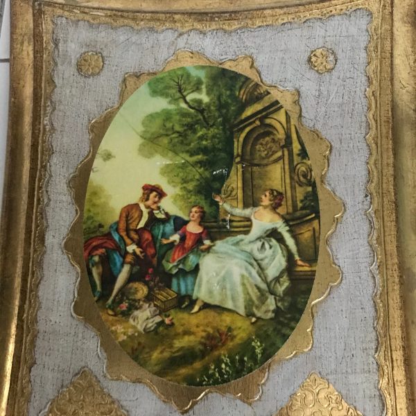 Vintage Pair of Florentine Italy Wall hanging pictures Victorian style heavy gold 1950's wooden plaques collectble display wall decor