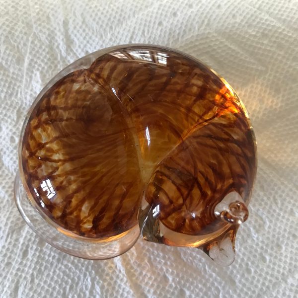 Vintage paperweight Tabby Cat Yellow Gold Orange blown glass collectible farmhouse display crazy cat lover cat lady