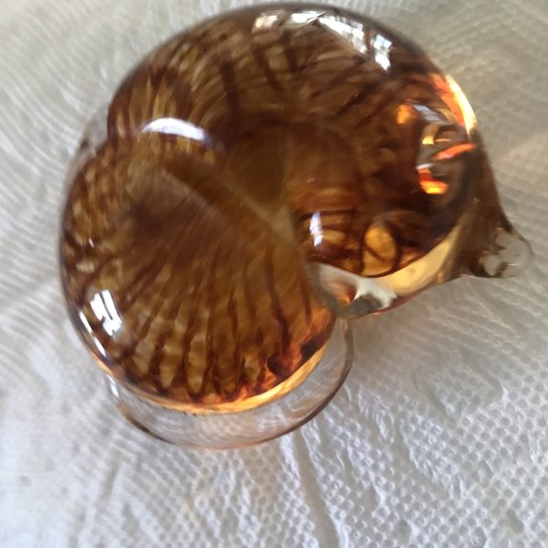 Vintage paperweight Tabby Cat Yellow Gold Orange blown glass collectible farmhouse display crazy cat lover cat lady