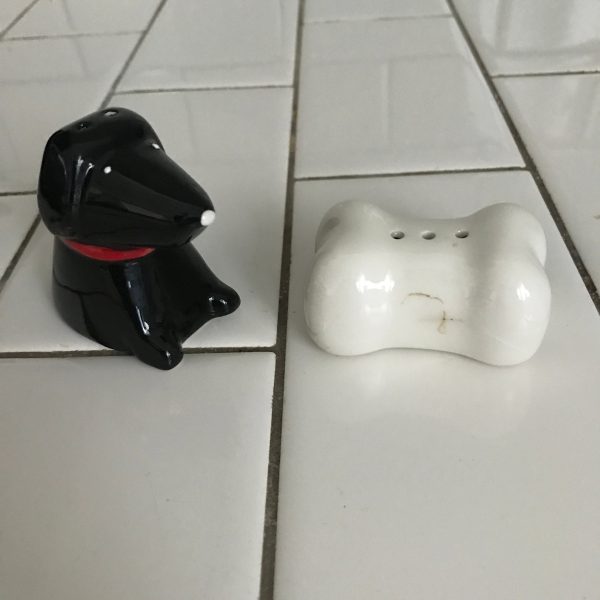 Vintage Salt and Pepper Shaker Dog and bone Darling face Collectible farmhouse display tableware cottage kitchen