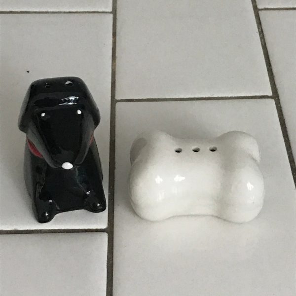 Vintage Salt and Pepper Shaker Dog and bone Darling face Collectible farmhouse display tableware cottage kitchen