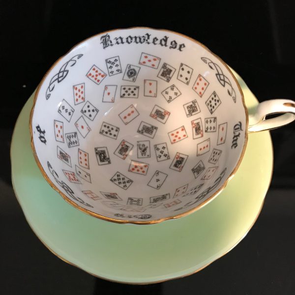 Vintage Tea Cup and Saucer Fine bone chin The cup of Knowledge Fortune Telling Light Green Collectible Display Cottage morning coffee