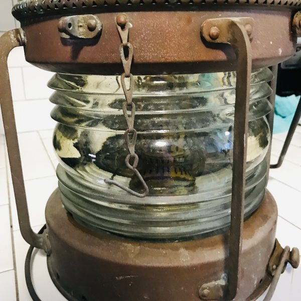 Anchor Ship Lantern 1950’s Vintage Copper And Brass Rare Large 19" size 24" with top handle Very Complete including the front latch and hook