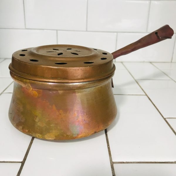 Antique Copper vented steamer roaster sauce pan collectible display farmhouse kitchen decor