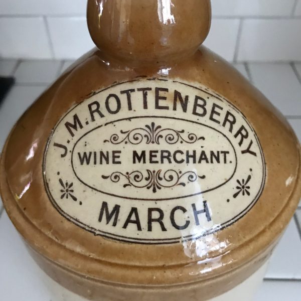 Antique Crock 1 Gallon Advertising J.M. Rottenberry Wine Merchant March Doulton Lambeth Pottery