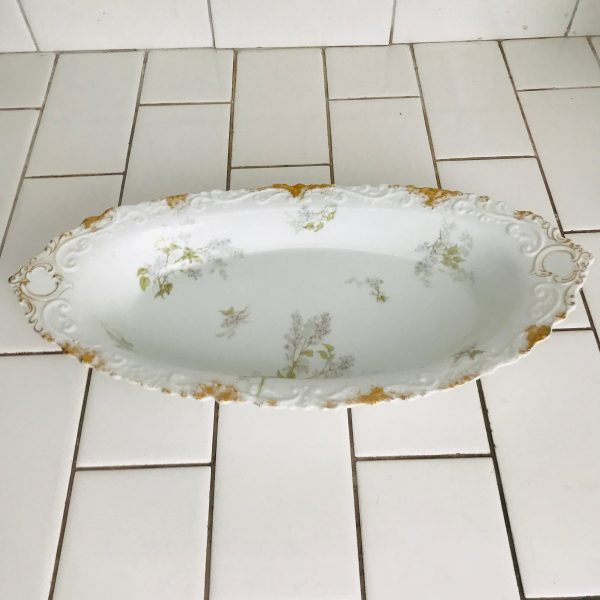 Antique long serving dish bowl gold trim France CFH/GDM LIMOGES collectible fine bone china