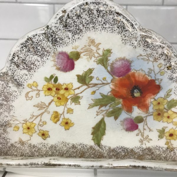 Antique turn of the century covered cheese dish collectible display farmhouse poppies and thistle made by Ludwig Wessel Germany