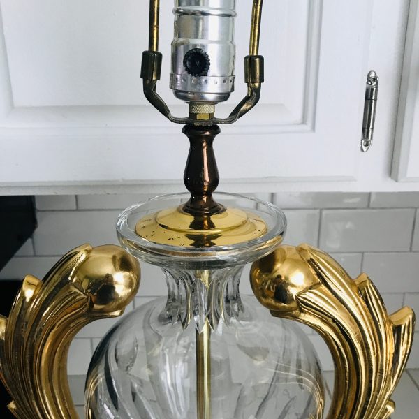 Beautiful Art Nouveau Crystal Lamp with solid brass base and trim ornate elegant collectible display living room bedroom office