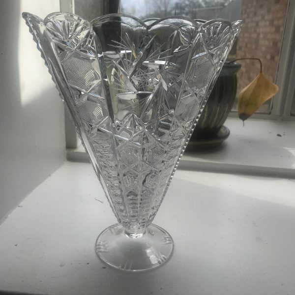 Beautiful crystal vase vintage cut crystal with American Brilliant pattern fan style vase collectible display home decor