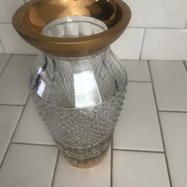 Beautiful crystal vase vintage cut crystal with gold top and bottom vase collectible display home decor
