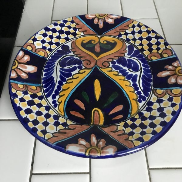 Beautiful Pottery plates Italy large charger size very ornate design collectible kitchen display farmhouse cottage bright vivid colors