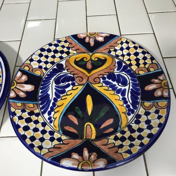 Beautiful Pottery plates Italy large charger size very ornate design collectible kitchen display farmhouse cottage bright vivid colors