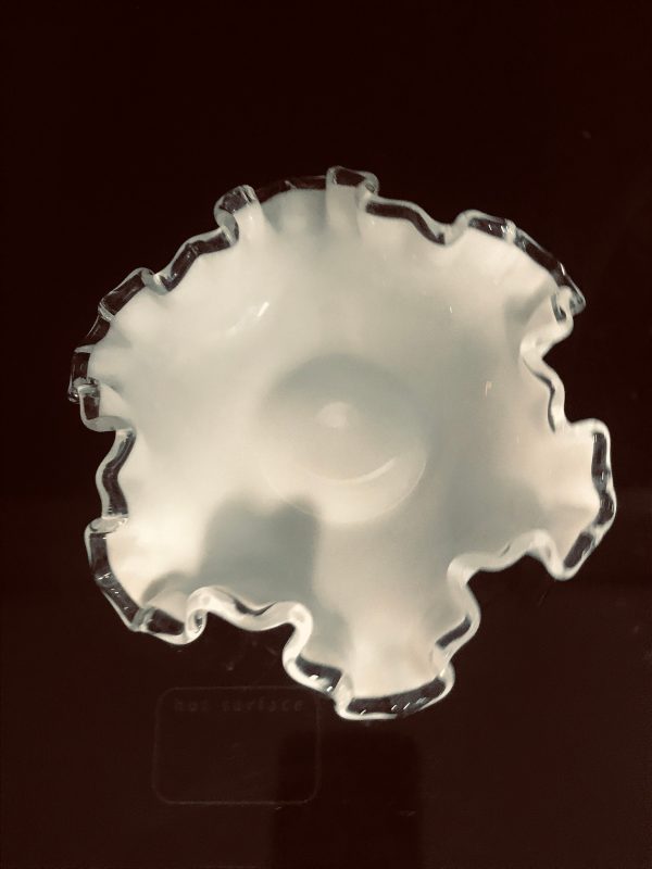 Fenton 1950's glass ruffle rim bonbon bowl trinket display dish Silvercrest collectible 6" across
